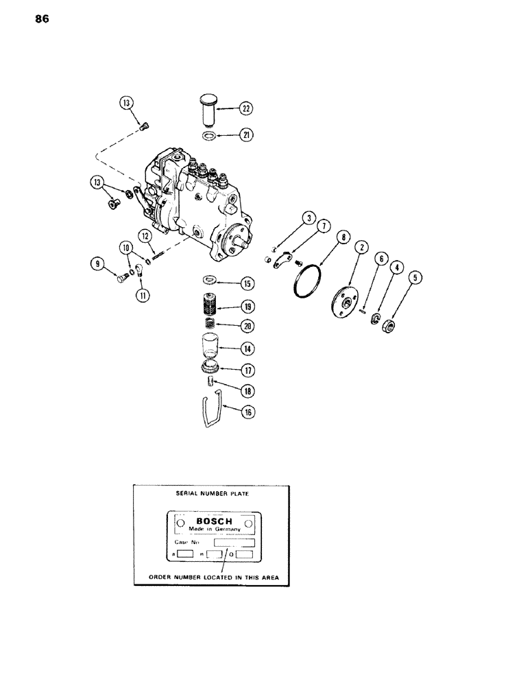 Схема запчастей Case IH 301BD - (086) - FUEL INJECTION PUMP, B, E, H, 336BD NATURALLY ASPIRATED ENGINES 