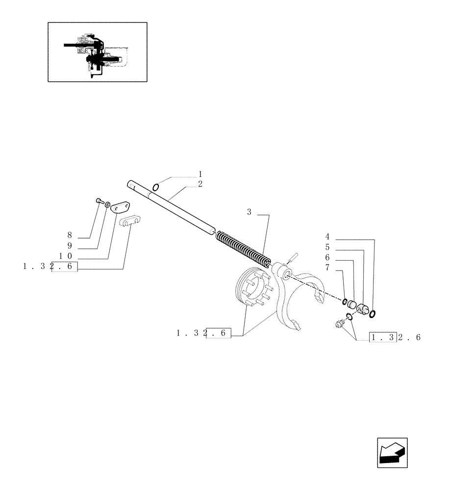 Схема запчастей Case IH JX90U - (1.32.6/07) - (VAR.727) SYNCHRO MESH GEARED POWER TAKE-OFF 540 RPM - ROD AND FORK (03) - TRANSMISSION