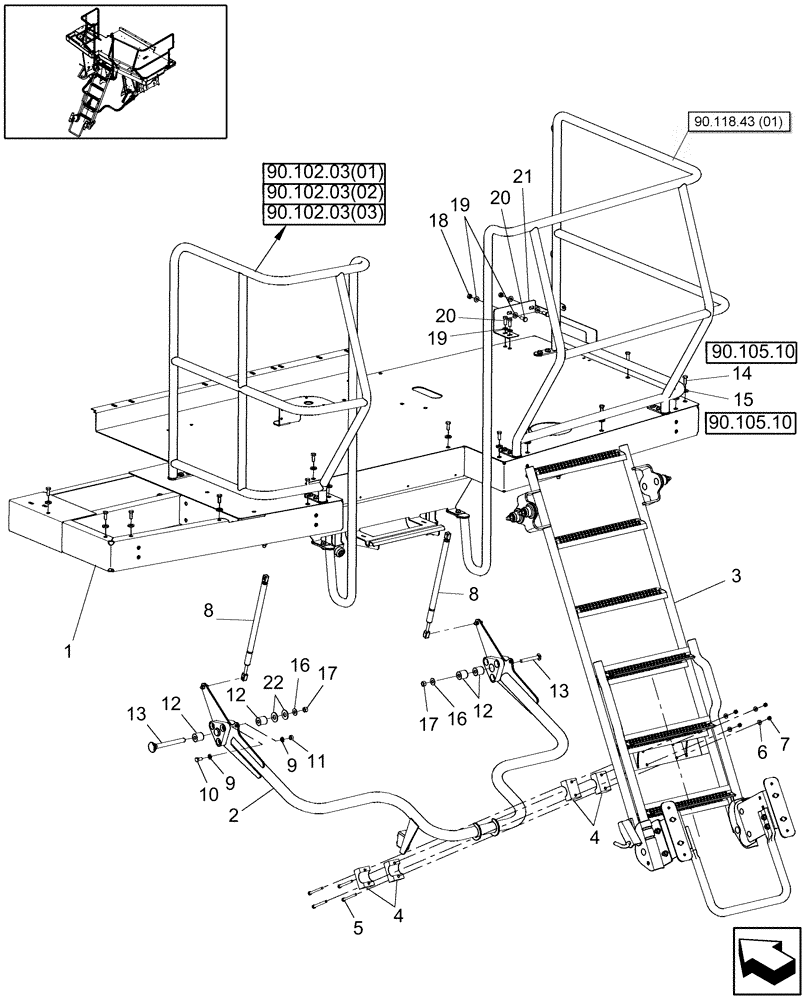 Схема запчастей Case IH 8120 - (90.118.41[01]) - DECK, REAR - 7120/7120(LA), 8120/8120(LA) (90) - PLATFORM, CAB, BODYWORK AND DECALS