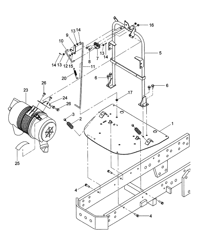 Схема запчастей Case IH DX55 - (02.01.04) - BATTERY STAND HOLDER & HOOD LATCH - ON & ABOVE PIN HDG600483 DX55 (02) - ENGINE EQUIPMENT