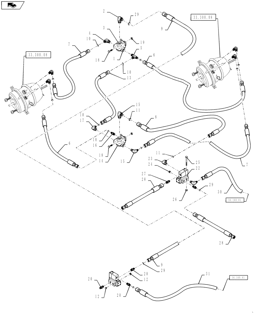 Схема запчастей Case IH TITAN 4530 - (33.300.03) - REAR AIR BRAKE LINES AND FITTINGS (33) - BRAKES & CONTROLS