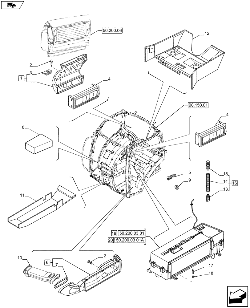 Схема запчастей Case IH PUMA 215 - (50.206.04) - HEATING/AIR CONDITIONING - VENTILATION DUCTS (50) - CAB CLIMATE CONTROL