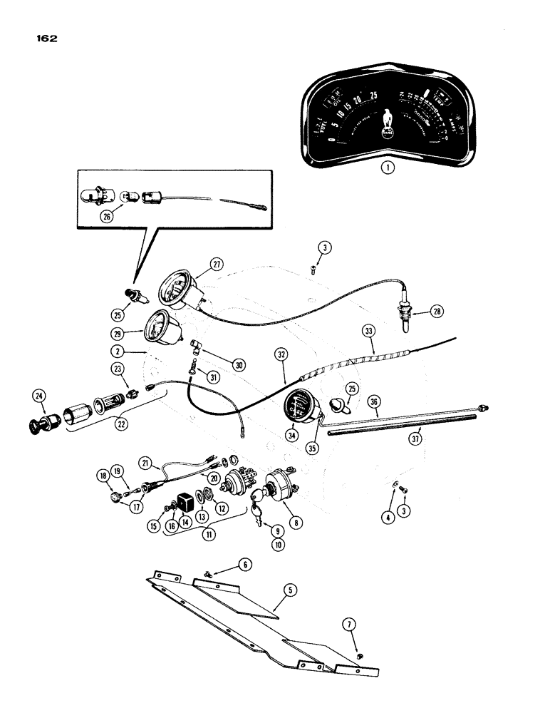 Схема запчастей Case IH 830-SERIES - (162) - INSTRUMENT PANEL AND INSTRUMENTS, 730 AND 830 DIESEL TRACTOR, 1ST USED TRAC. S/N 8201146 (04) - ELECTRICAL SYSTEMS