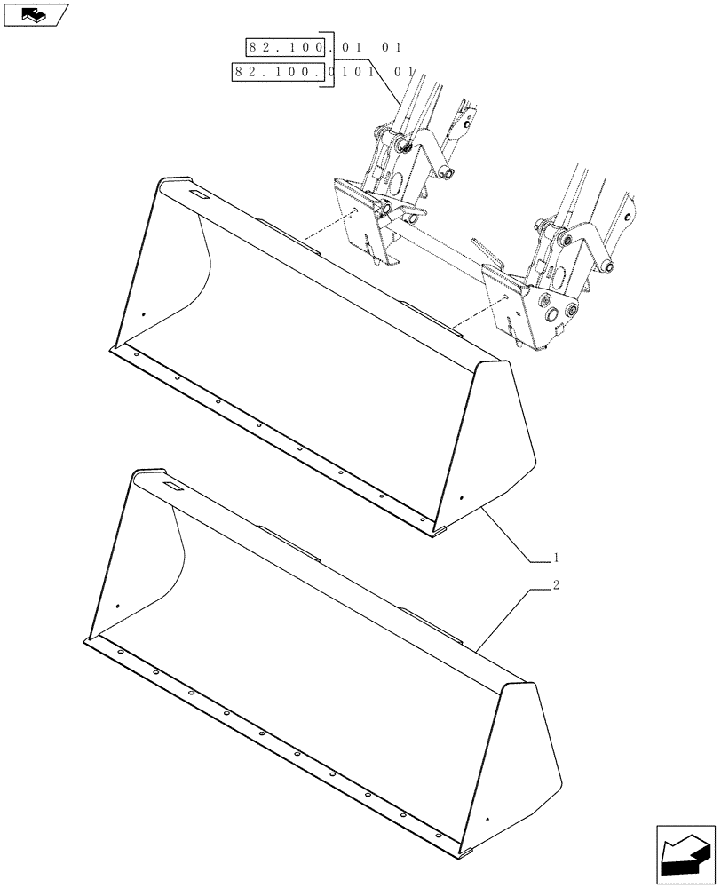 Схема запчастей Case IH FARMALL 75C - (82.100.02) - FRONT LOADER WITH 4 COUPLERS AND GRILL GUARDS - LOADER BUCKET - NAR (VAR.333489-334489-335489-339489) (82) - FRONT LOADER & BUCKET