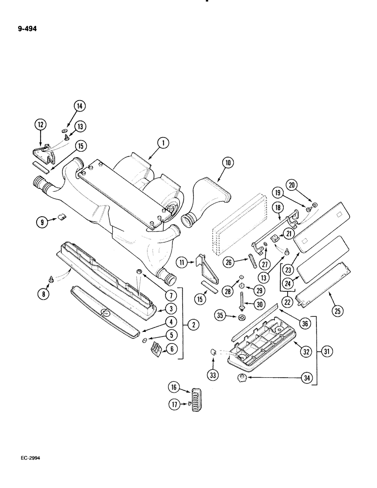 Схема запчастей Case IH 885 - (9-494) - AIR CONDITIONING, CAB AIR VENTS (09) - CHASSIS/ATTACHMENTS