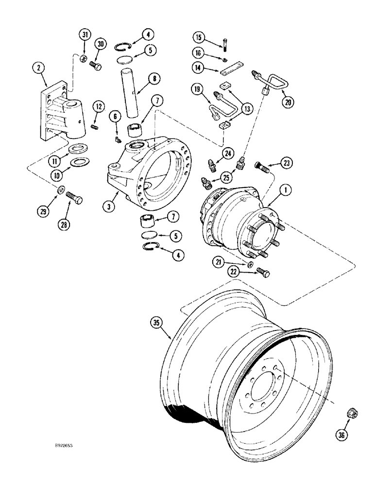 Схема запчастей Case IH 1688 - (5-30) - WHEEL MOTOR AND KING PIN, POWER GUIDE AXLE, AXLE DRIVE WHEEL (04) - STEERING