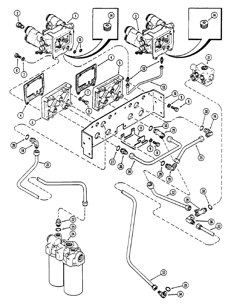 Схема запчастей Case IH 2670 - (328) - TWIN DUAL REMOTE HYDRAULICS CIRCUITRY, USED TRANSMISSION SERIAL NUMBER 10025257 TO 10053454 (08) - HYDRAULICS