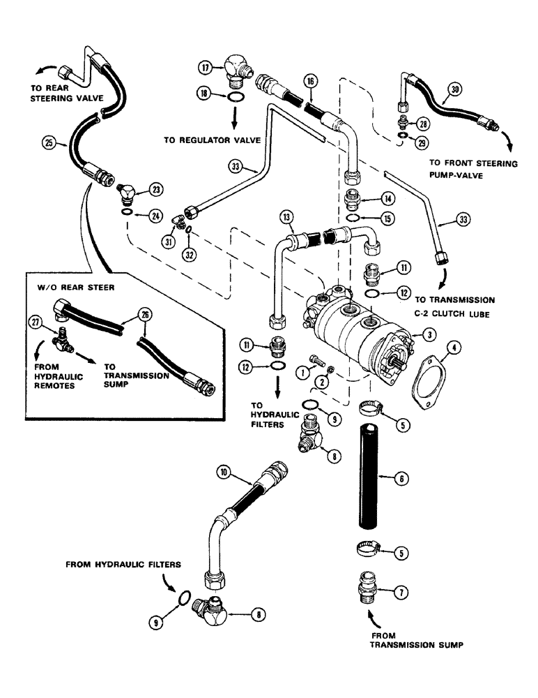 Схема запчастей Case IH 2470 - (186) - HYDRAULIC PUMP AND CIRCUITRY, WITH P.T.O. (08) - HYDRAULICS