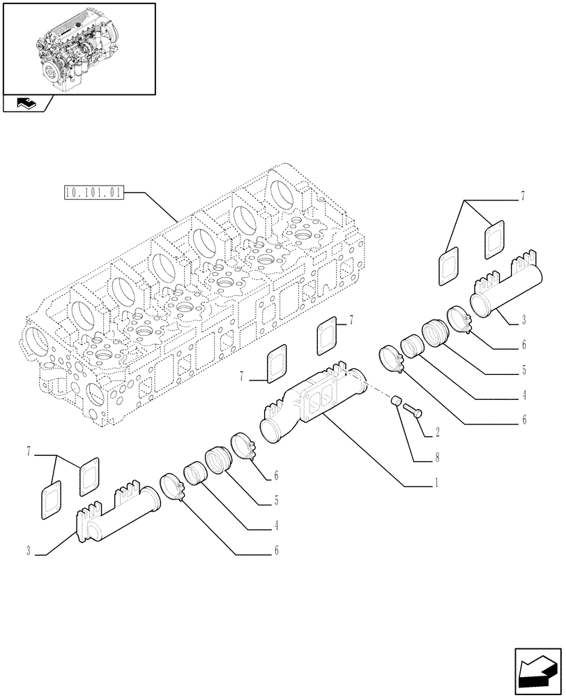 Схема запчастей Case IH F3CE0684F E001 - (10.254.05) - EXHAUST MANIFOLD (504226935) (01) - ENGINE