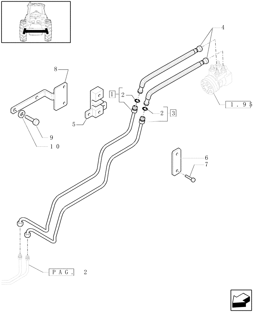 Схема запчастей Case IH PUMA 180 - (1.42.0[01]) - POWER STEERING PIPES (04) - FRONT AXLE & STEERING