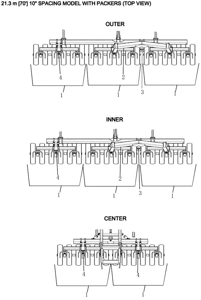 Схема запчастей Case IH ATX700 - (06.190.1) - LAYOUT, PACKERS 21.3 M 70 - 10" SPACING Packer Gang Assemblies and Frames