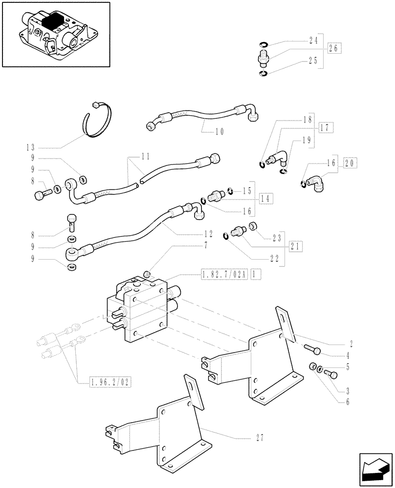 Схема запчастей Case IH MXU115 - (1.82.7/02[01]) - (VAR.704-713) 2 CONTROL VALVES WITH MECHANICAL JOYSTICK FOR LOADER - CONTROL VALVE AND PIPES (07) - HYDRAULIC SYSTEM