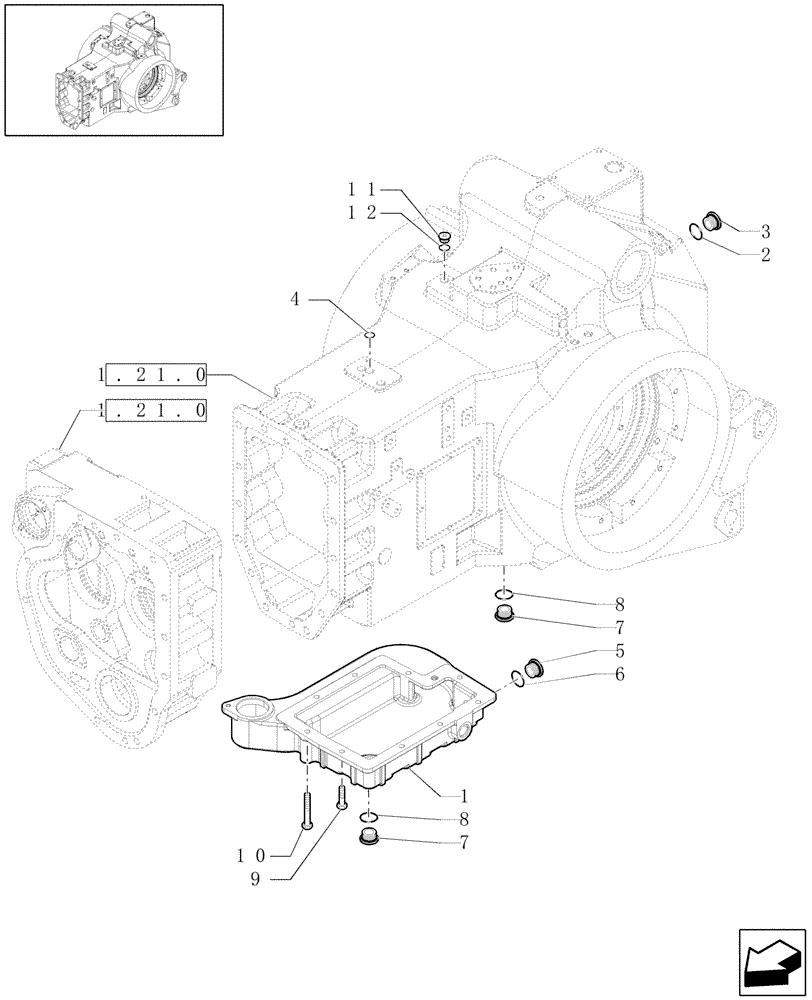 Схема запчастей Case IH PUMA 165 - (1.21.0/01[01]) - (VAR.147-571) FULL POWER SHIFT TRANS. 19X6-CENTRAL HOUSING (03) - TRANSMISSION