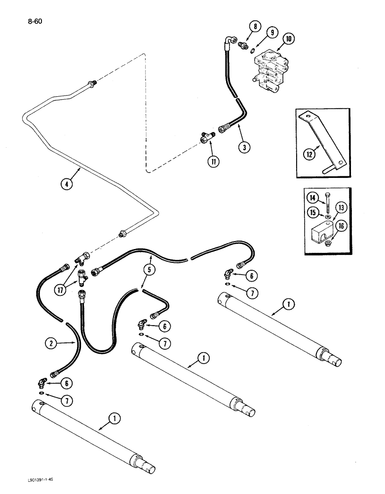 Схема запчастей Case IH 1680 - (8-060) - HEADER LIFT CYLINDER SYSTEM, W/THIRD LIFT CYLINDER, PRIOR TO P.I.N. JJC0117060 (07) - HYDRAULICS