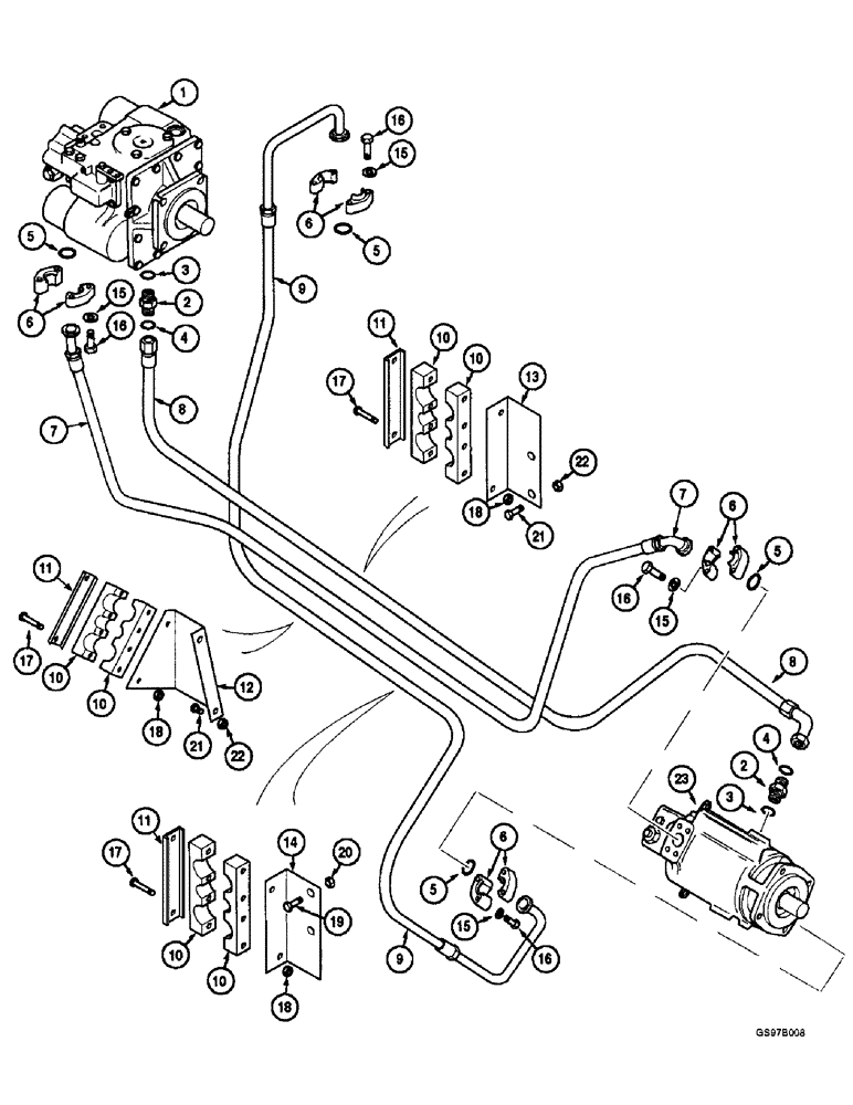 Схема запчастей Case IH 2144 - (6-07A) - HYDROSTATIC PUMP AND MOTOR SYSTEM, SINGLE SPEED, W/O POWER GUIDE AXLE, S/N JJC0173150 AND AFTER (03) - POWER TRAIN