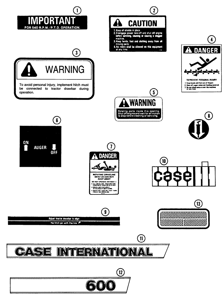 Схема запчастей Case IH 600 - (9-66[02]) - DECALS, 5/21/85 THROUGH 9/14/95, 600 BLOWER (09) - CHASSIS/ATTACHMENTS