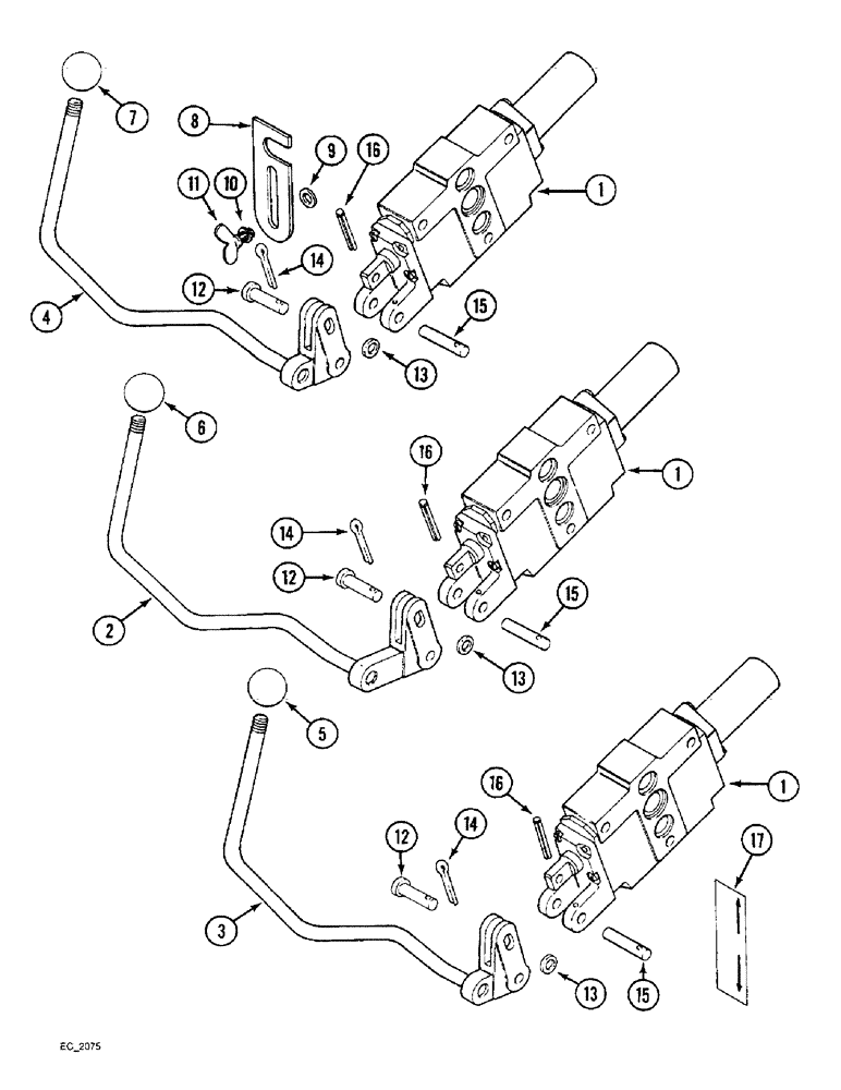 Схема запчастей Case IH 4240 - (8-38) - REMOTE AUXILIARY VALVE CONTROL, 1ST, 2ND AND 3RD BANK, WITHOUT CAB (08) - HYDRAULICS