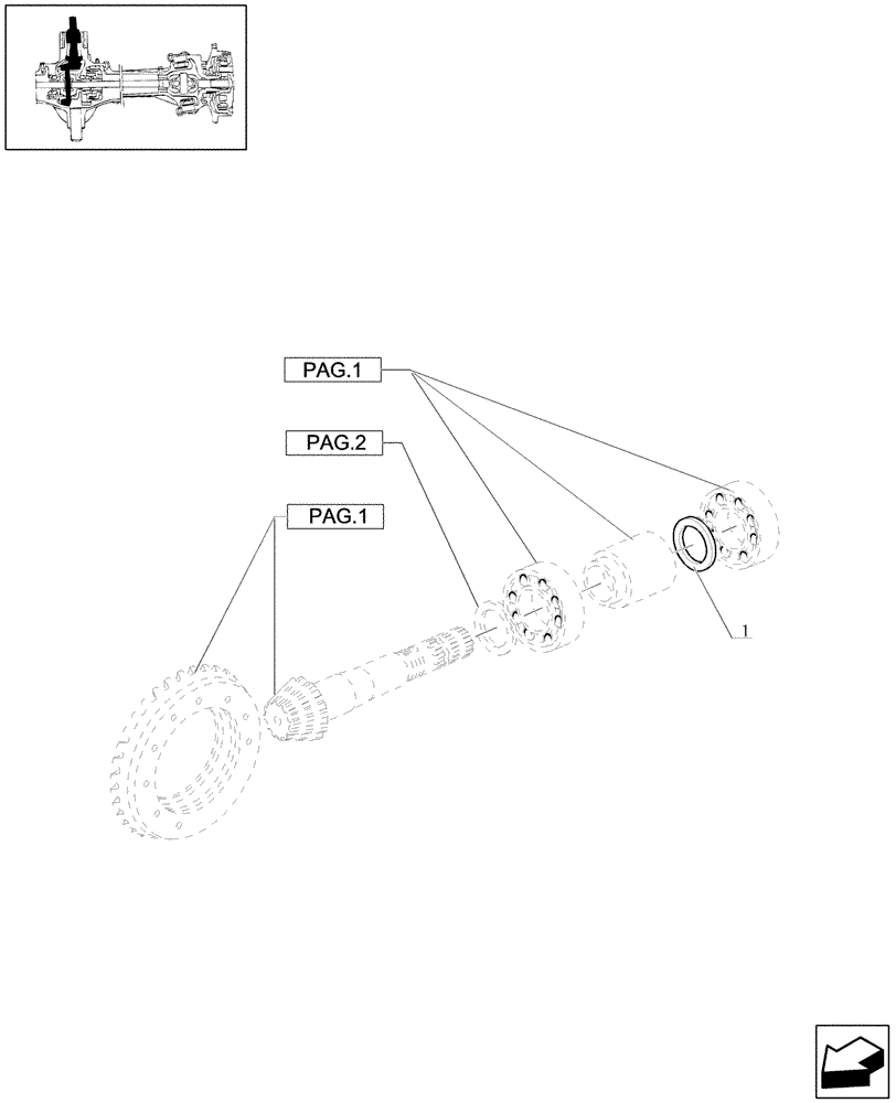 Схема запчастей Case IH JX1100U - (1.40. 0/04[03]) - FRONT AXLE 4WD - BEVEL GEAR/PINION SET - ADJUSTING SHIMS (04) - FRONT AXLE & STEERING