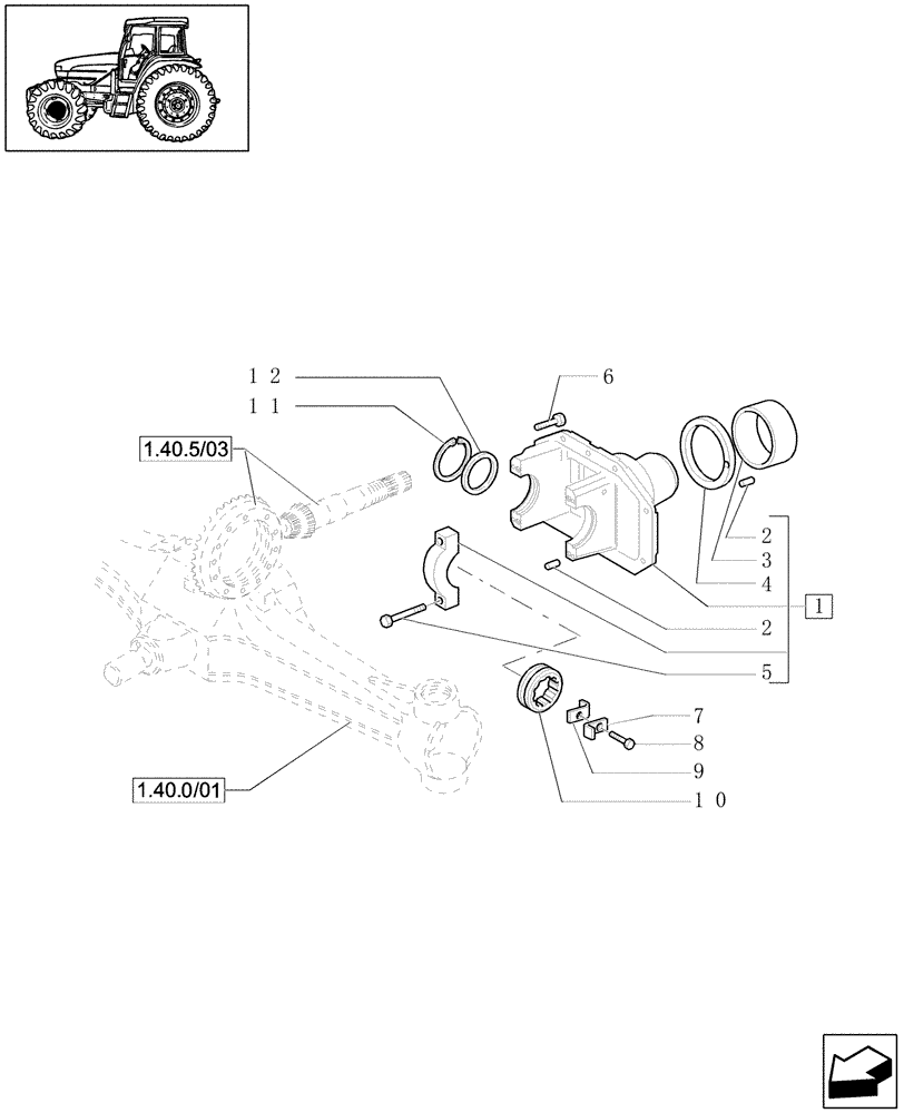 Схема запчастей Case IH JX1080U - (1.40. 5/02[01]) - (VAR.322) HIGH SPEED RING GEAR AND PINION - 4WD - BEVEL GEAR PAIR & SUPPORT (04) - FRONT AXLE & STEERING