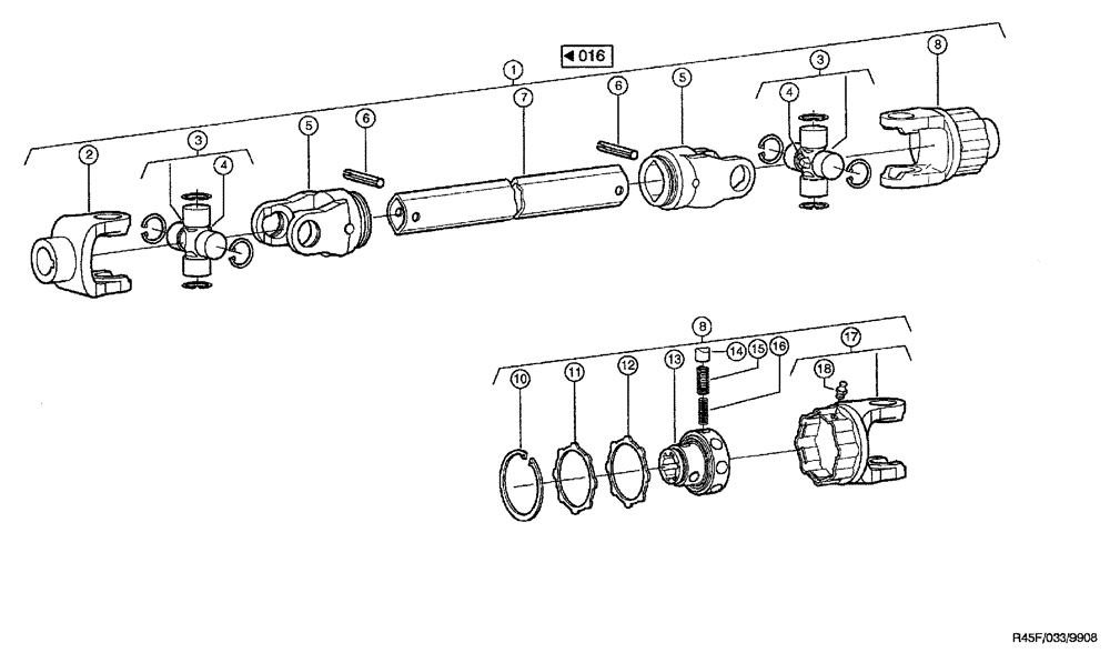 Схема запчастей Case IH RU450 - (0033) - UNIVERSAL DRIVE SHAFT, LAID MAIZE AUGER (58) - ATTACHMENTS/HEADERS