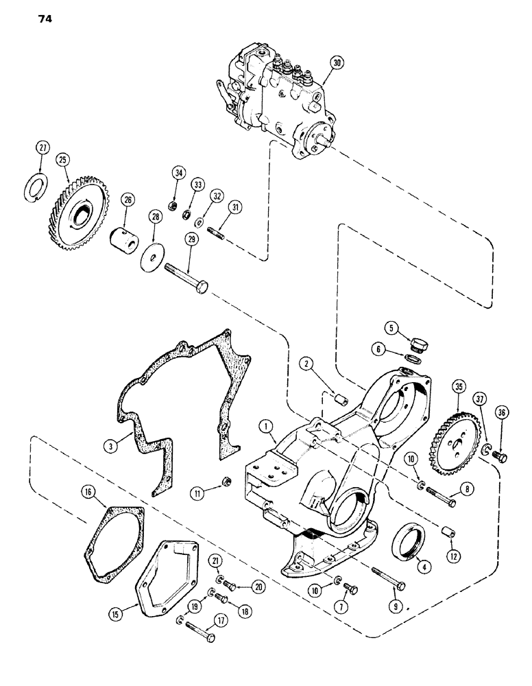 Схема запчастей Case IH 336BDT - (074) - TIMING GEAR COVER, ENGINE LESS FUEL DEVICE, 336BDT TURBOCHARGED ENGINES 