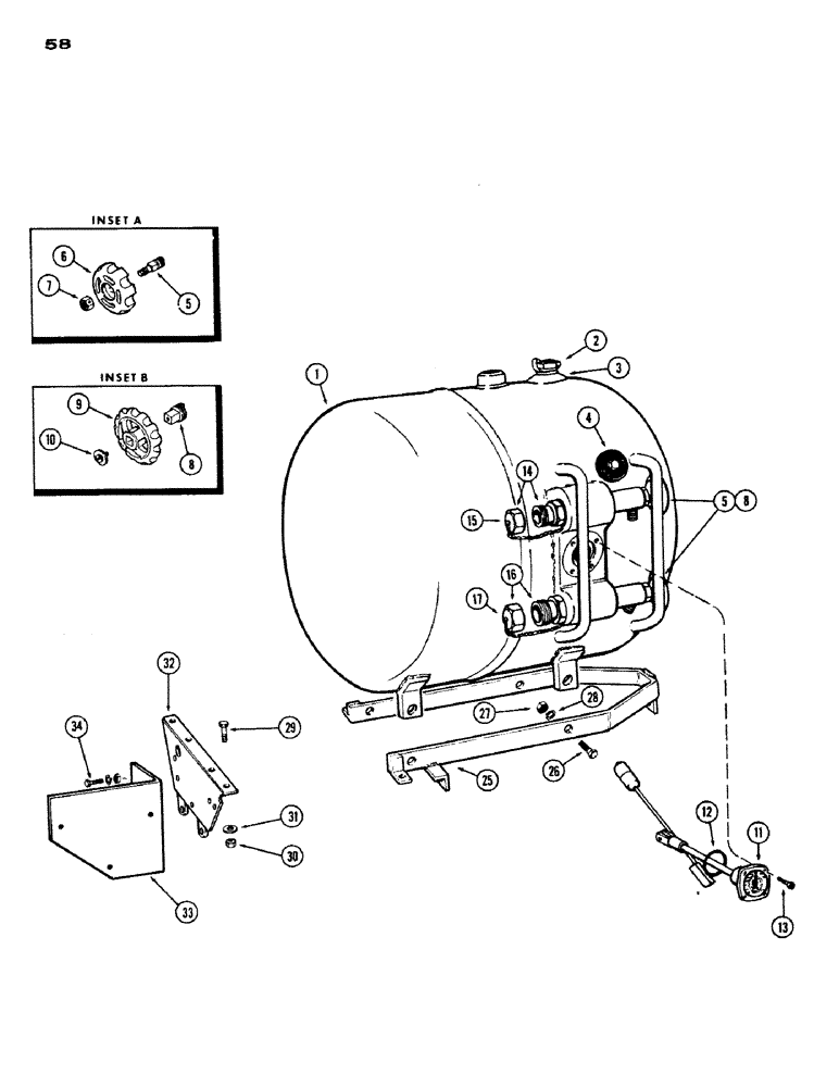 Схема запчастей Case IH 530 - (058) - LPG FUEL TANK AND SUPPORTS, 530, 159, SPARK IGNITION ENGINE (03) - FUEL SYSTEM