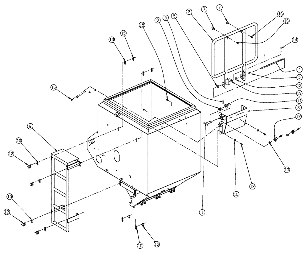 Схема запчастей Case IH 438 - (02-049) - LADDER & HANDRAIL GROUP, DOUBLE & TRIPLE BIN & DOUBLE BIN W/AUGER, 50 CU. FT Bin Group