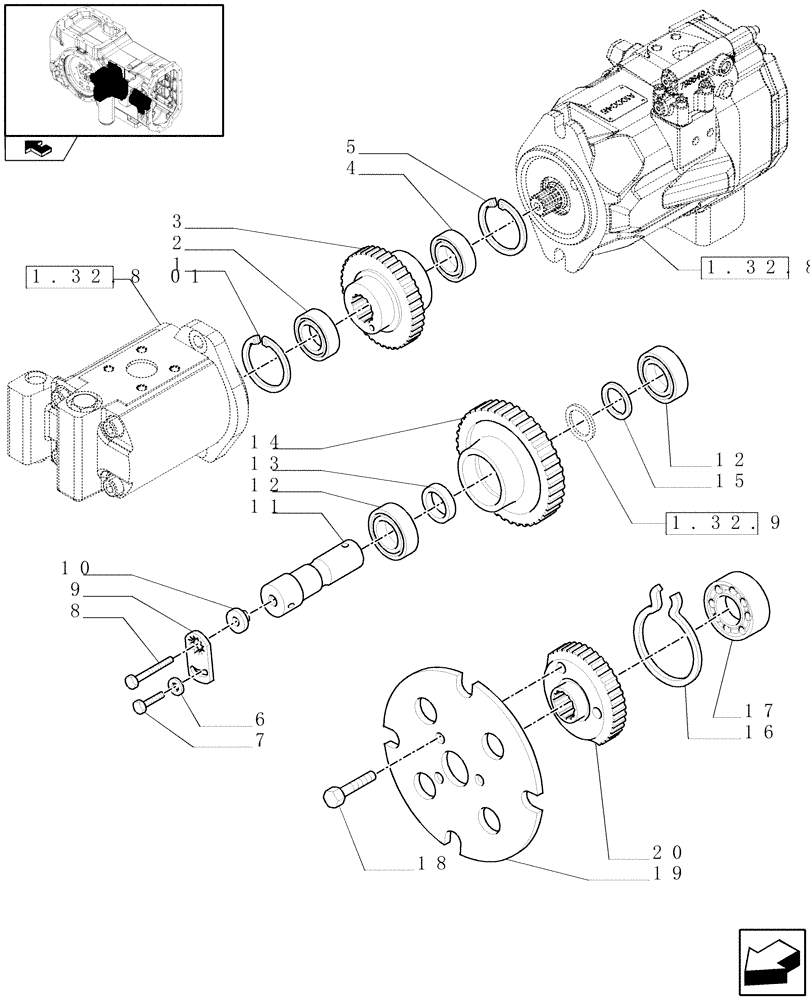 Схема запчастей Case IH MAXXUM 130 - (1.32.9[01]) - HYDRAULIC PUMPS GEARS (03) - TRANSMISSION