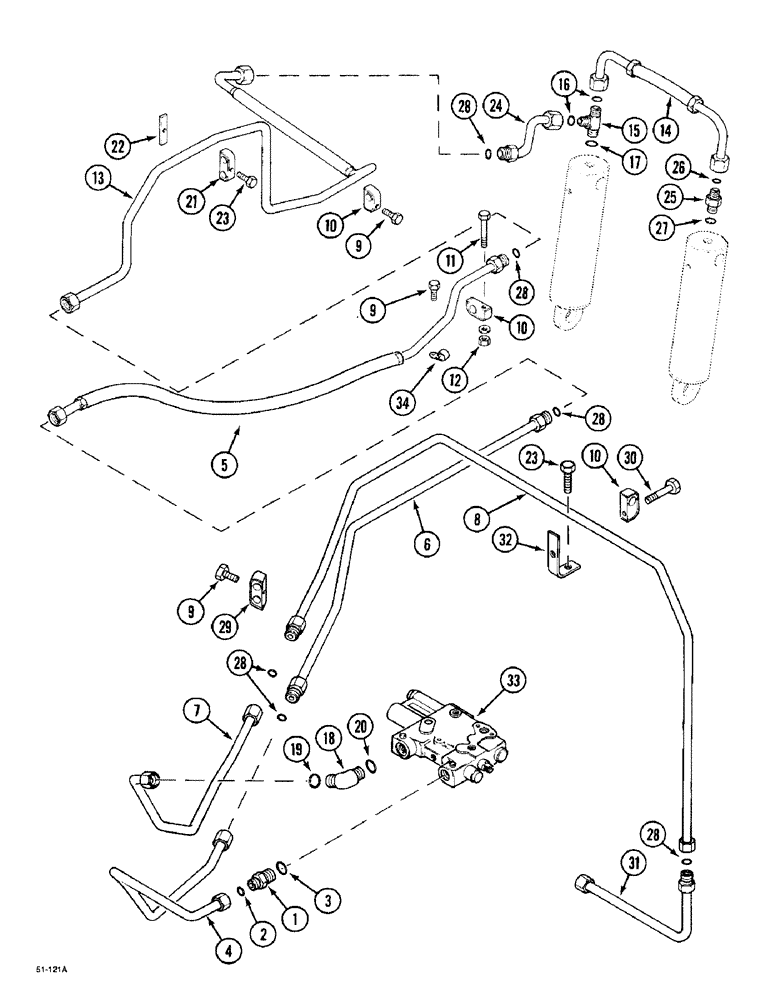 Схема запчастей Case IH 5150 - (8-114) - HYDRAULIC PIPING - FRONT HITCH, SINGLE ACTING (08) - HYDRAULICS