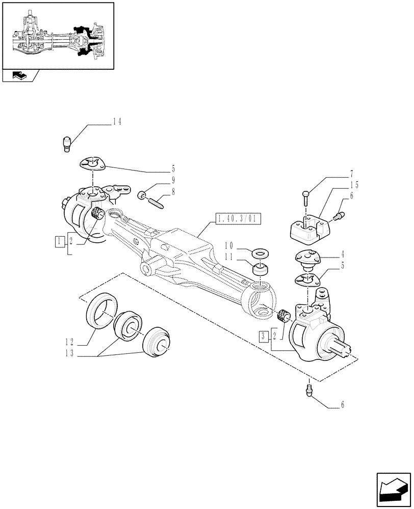 Схема запчастей Case IH FARMALL 85C - (1.40.3/02) - FRONT AXLE WITH LIMITED SLIP DIFF., WITH FRONT BRAKE (40 KM/H) - STEERING KNUCKLE (VAR.331324) (04) - FRONT AXLE & STEERING