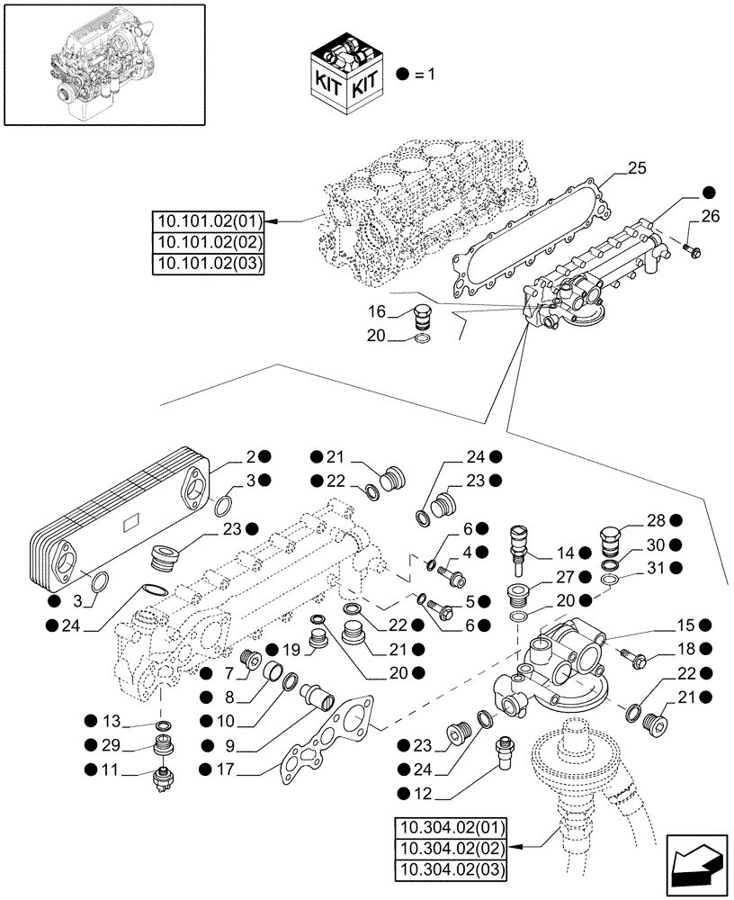 Схема запчастей Case IH 9120 - (10.408.03[03]) - HEAT EXCHANGER - 9120 (10) - ENGINE