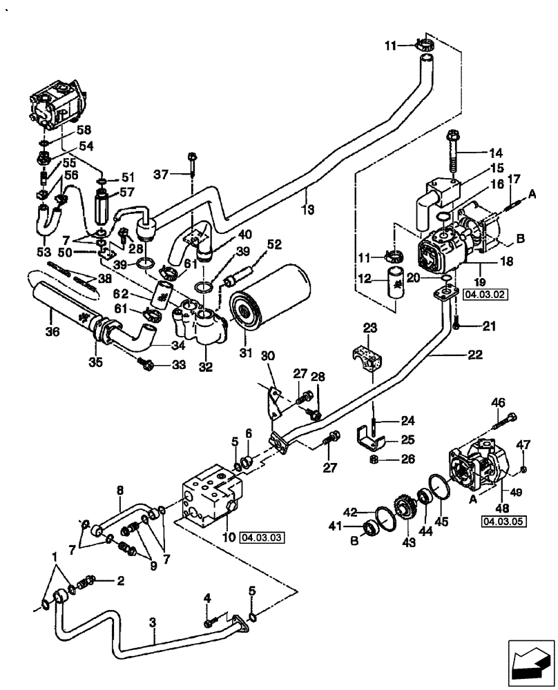 Схема запчастей Case IH FARMALL 55 - (04.03) - POWER STEERING PUMP & HYDRAULIC PUMP - EHSS (04) - FRONT AXLE & STEERING