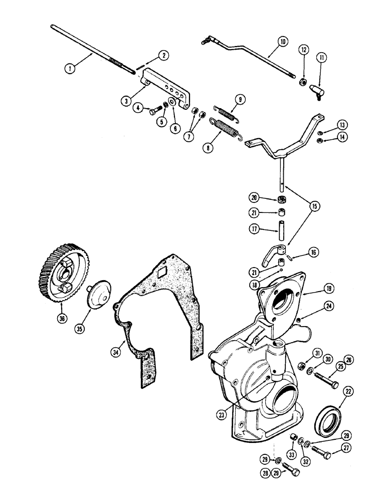 Схема запчастей Case IH 950 - (012) - THROTTLE - GOVERNOR AND TIMING COVER 