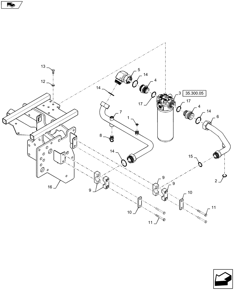 Схема запчастей Case IH STEIGER 450 - (35.300.01) - HYDRAULIC OIL FILTER SUPPORT & PLUMBING - STANDARD FLOW - WHEELED (35) - HYDRAULIC SYSTEMS
