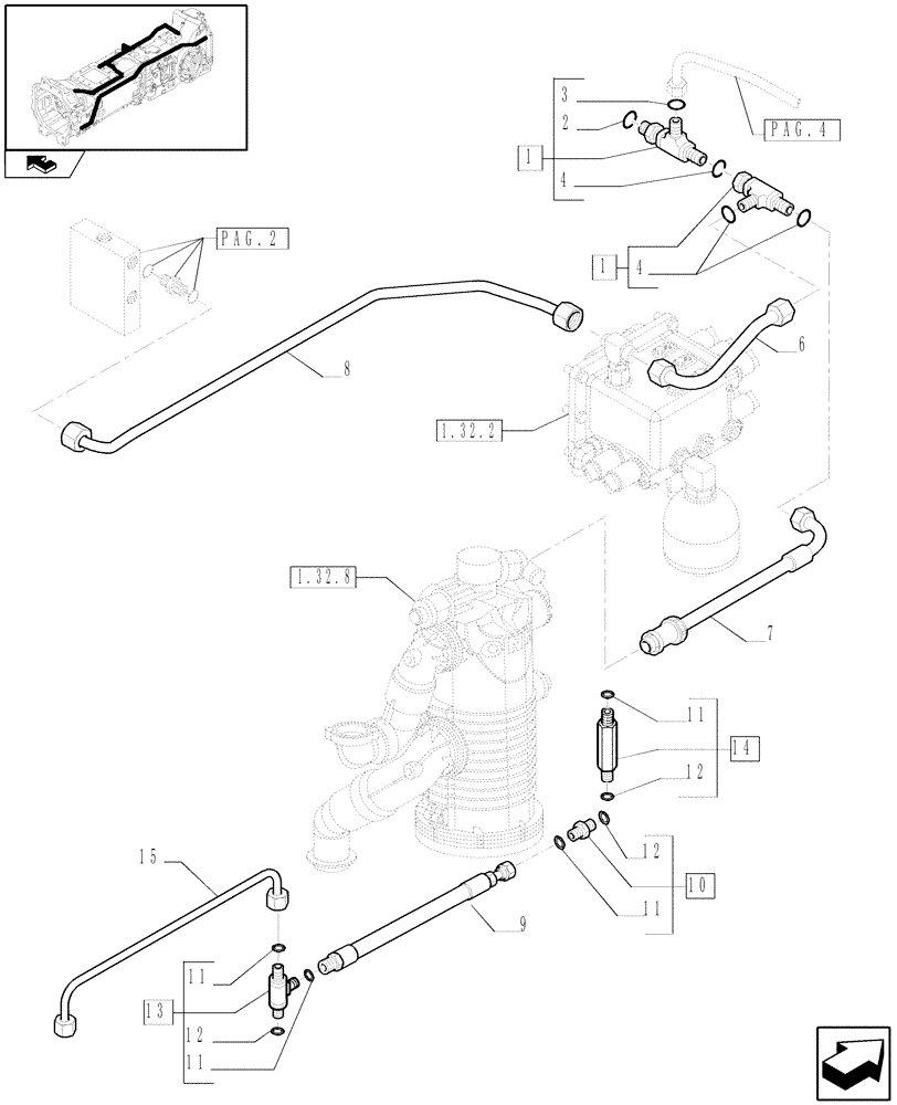 Схема запчастей Case IH PUMA 140 - (1.29.7[01A]) - SEMI POWER SHIFT - TRANSMISSION LUBRICATION SYSTEM - PIPES - D5876 (03) - TRANSMISSION