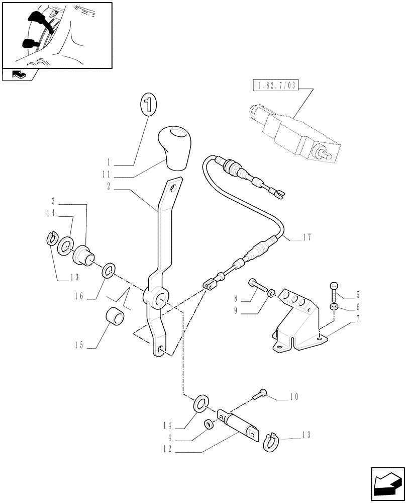 Схема запчастей Case IH FARMALL 95C - (1.92.82/04) - CONTROL LEVER FOR 1 REAR REMOTE VALVE FOR MID-MOUNT AND EDC - LEVER AND KNOB (VAR.332721) (10) - OPERATORS PLATFORM/CAB