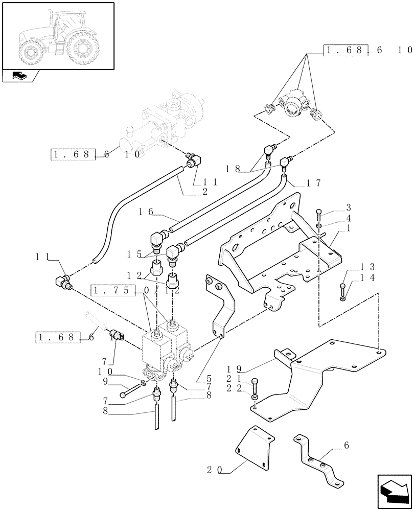 Схема запчастей Case IH PUMA 165 - (1.68.6[08]) - PNEUMATIC TRAILER BRAKE - CONTROL VALVE AND RELEVANT PARTS (05) - REAR AXLE