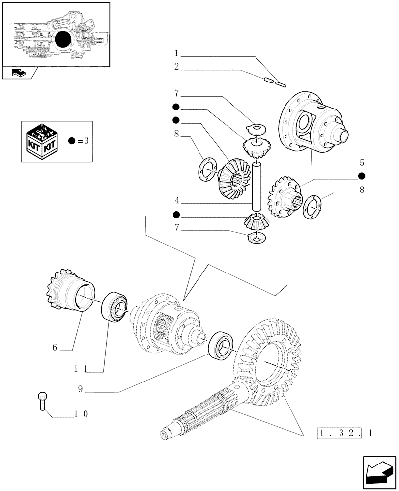 Схема запчастей Case IH FARMALL 75N - (1.32.4) - DIFFERENTIAL GEARS (03) - TRANSMISSION