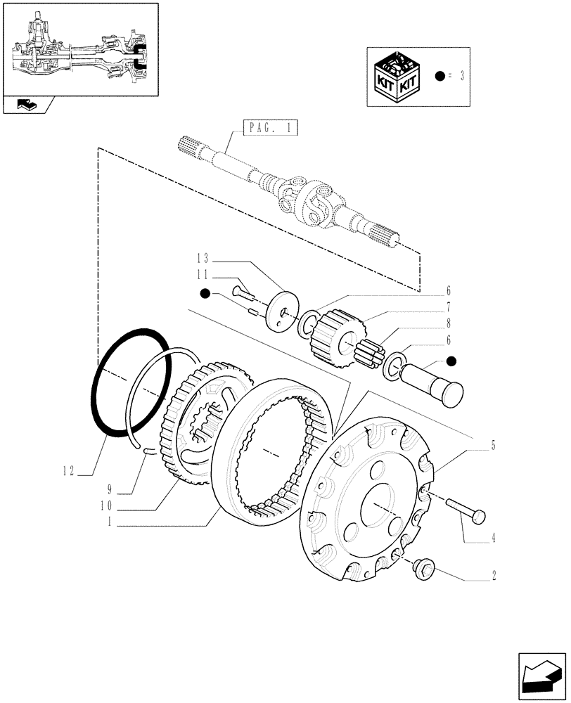 Схема запчастей Case IH FARMALL 85U - (1.40.3/10[02]) - FRONT AXLE W/LIMITED SLIP DIFF - DIFFERENTIAL GEARS AND SHAFT (VAR.330323) (04) - FRONT AXLE & STEERING