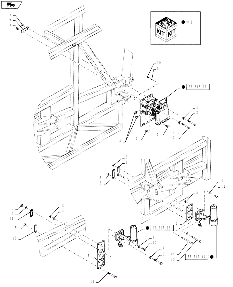 Схема запчастей Case IH 4430 - (55.515.04[02]) - AUTOBOOM MOUNTING PARTS, 120 BOOM, BOOM LEVEL AND HEIGHT CONTROL, SN YBT031929 AND AFTER (55) - ELECTRICAL SYSTEMS