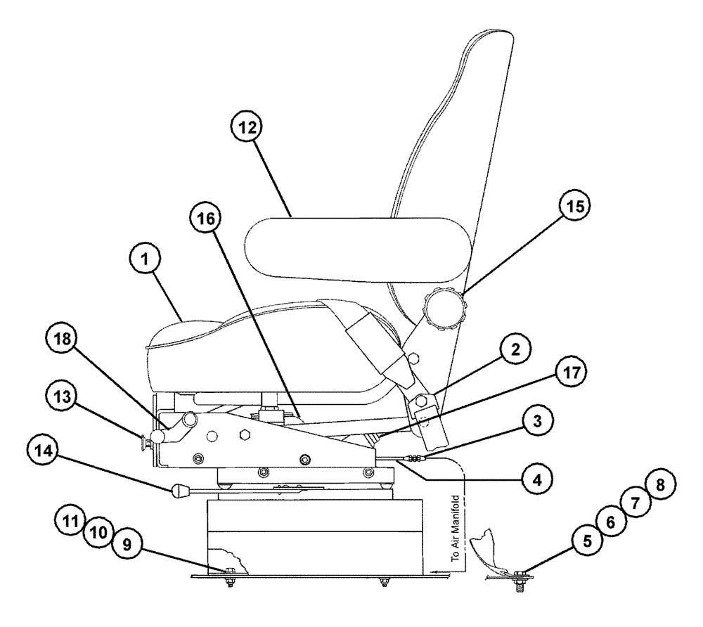 Схема запчастей Case IH FLX4375 - (01-005) - AIR SEAT ASSEMBLY (10) - CAB