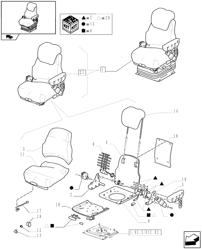 Схема запчастей Case IH PUMA 195 - (1.93.3/01C[01]) - DELUXE SEAT WITH REELING SEAT BELT, HEATED CUSHION AND SEMI ACTIVE SUSPENSION - BREAKDOWN (10) - OPERATORS PLATFORM/CAB