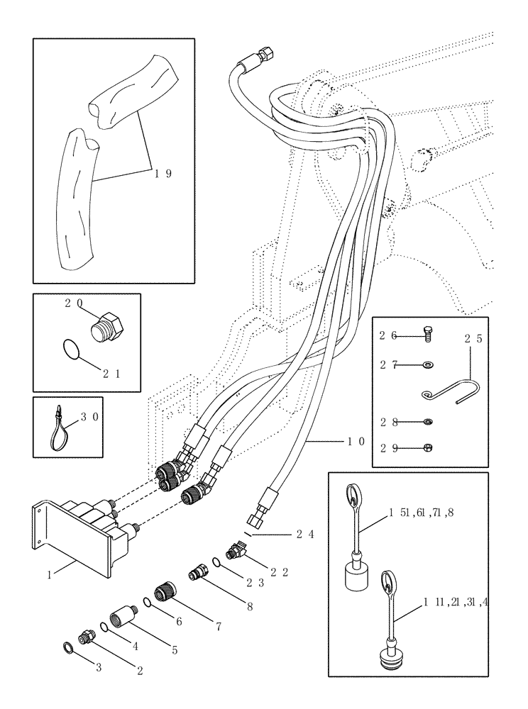 Схема запчастей Case IH LX132 - (08-04) - HYDRAULICS - MID MOUNT, JXU TRACTOR (2 FUNCTION STANDARD QUICK CONNECT) (08) - HYDRAULICS