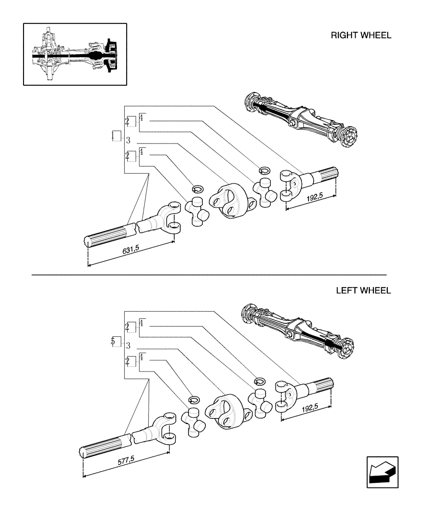 Схема запчастей Case IH JX80U - (1.40.0/10[01]) - FRONT AXLE - DIFFERENTIAL GEARS AND SHAFT - 4WD - HALF-SHAFTS (04) - FRONT AXLE & STEERING