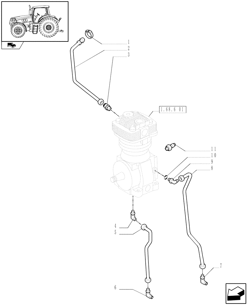 Схема запчастей Case IH PUMA 210 - (1.68.6[03]) - (VAR.169-170-171-178-385-385/1) PNEUMATIC TRAILER BRAKE - PIPES (05) - REAR AXLE