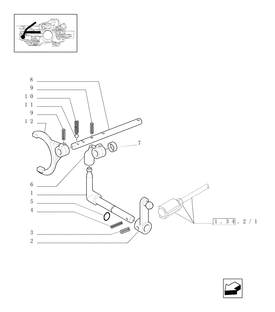 Схема запчастей Case IH JX70U - (1.29.0/01) - (VAR.109-110) SYNCHRONIZED MECHANICAL REVERSER UNIT - CONTROL FORK (03) - TRANSMISSION