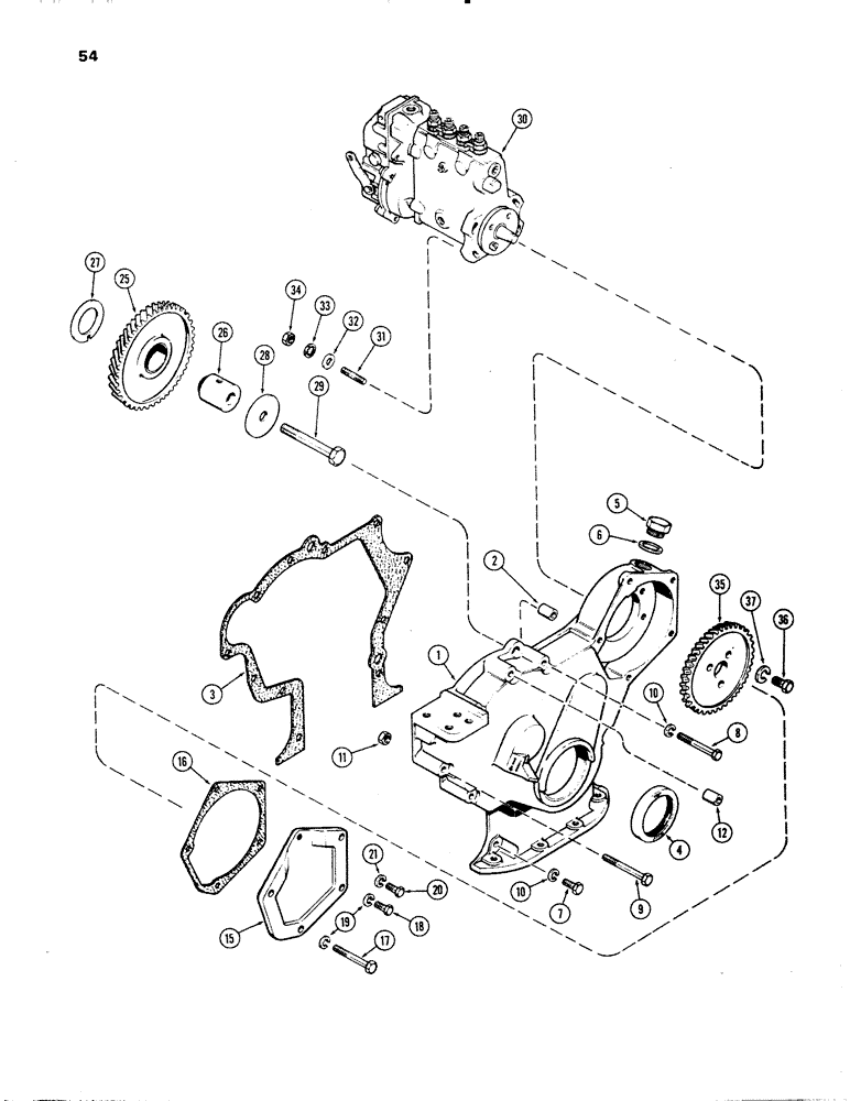 Схема запчастей Case IH 336D - (054) - TIMING GEAR COVER, ENGINE LESS FUEL DEVICE, 336DT AND 336D DIESEL ENGINES 