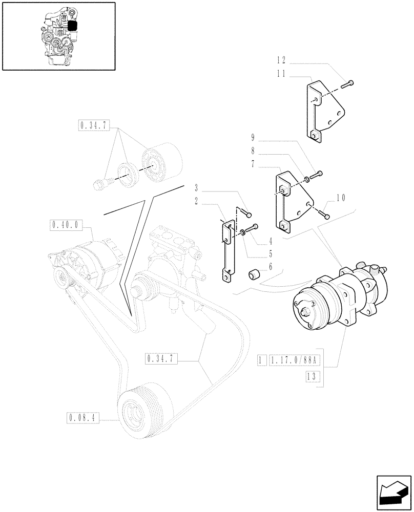 Схема запчастей Case IH MXM120 - (1.17.0/88) - COMPRESSOR, AIR CONDITIONING (02) - ENGINE EQUIPMENT