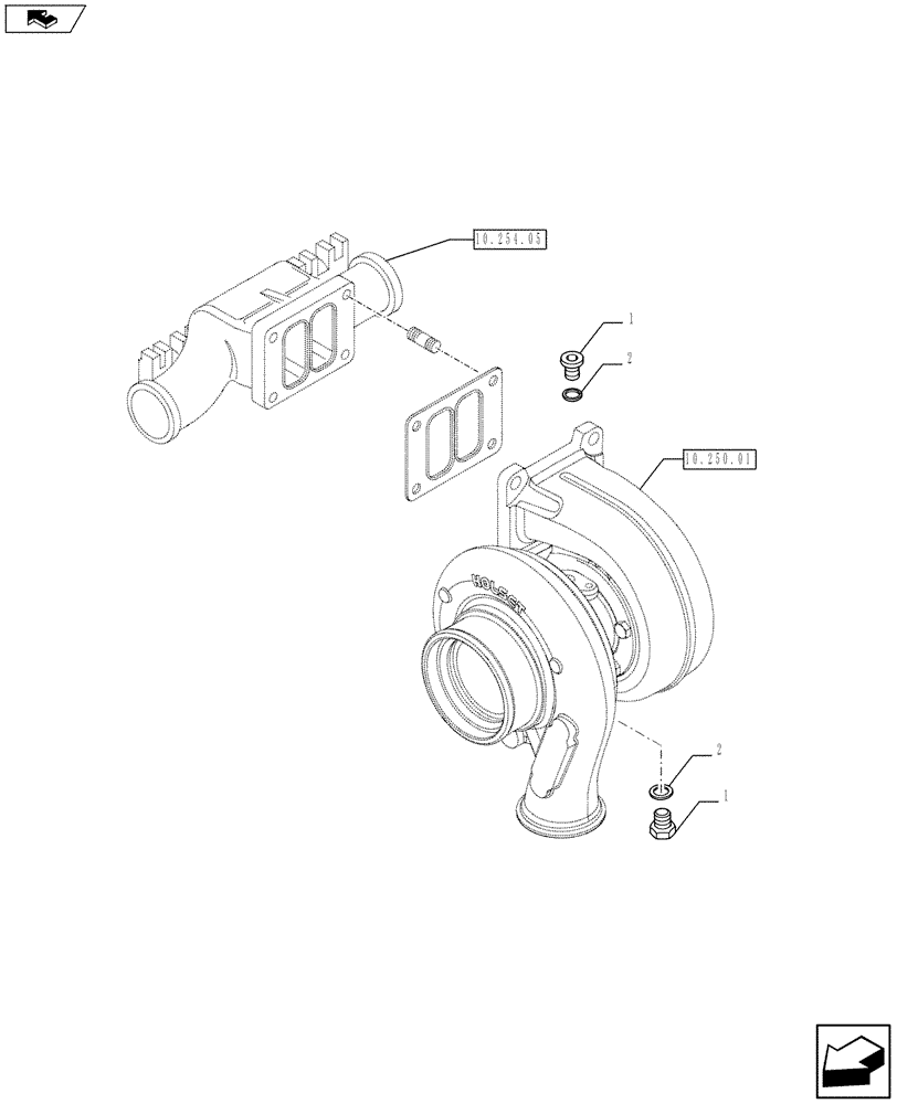 Схема запчастей Case IH F2CFE613T A019 - (10.250.02[02]) - PIPING - TURBOCHARGER (504236580 - 504236581) (10) - ENGINE