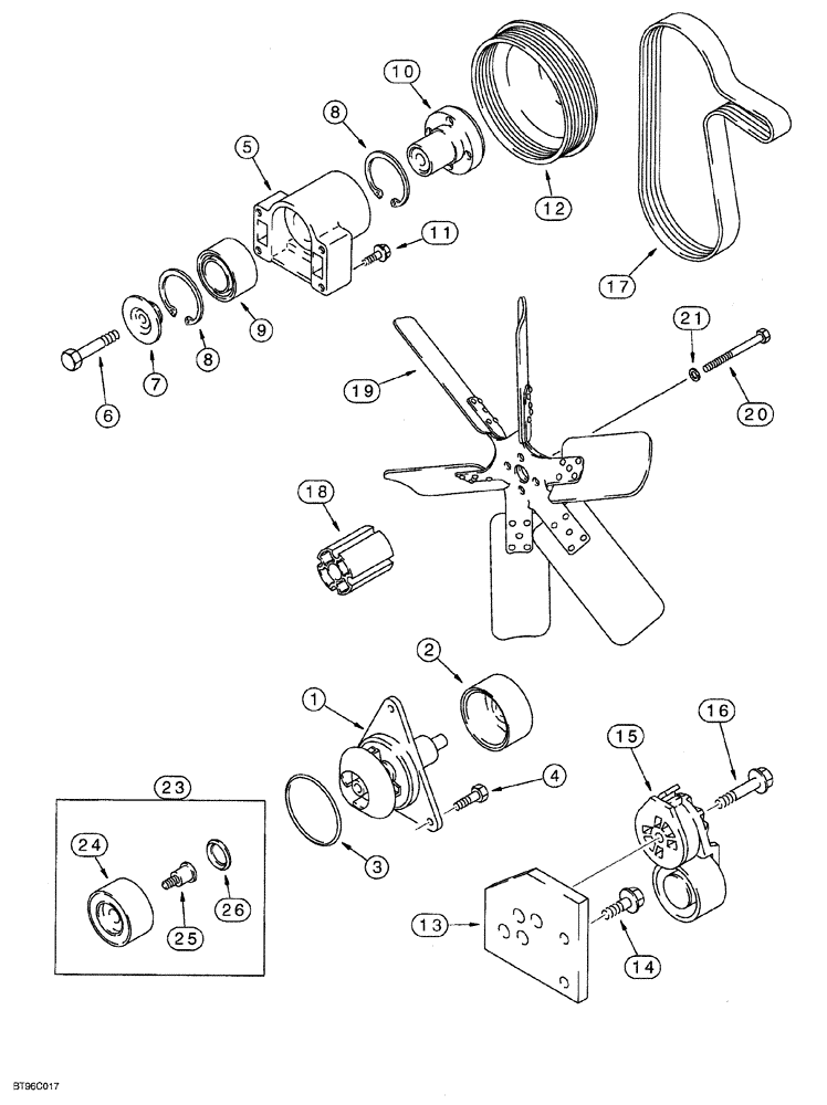 Схема запчастей Case IH 6831T - (02-018) - WATER PUMP, FAN AND BELT, 6T-830 EMISSIONS CERTIFIED ENGINE, 6TA-830 EMISSIONS CERTIFIED ENGINE 